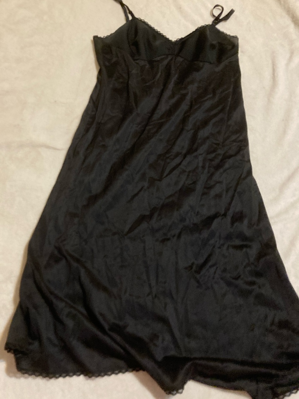 Vanity Fair Black Satin Slip Chemise